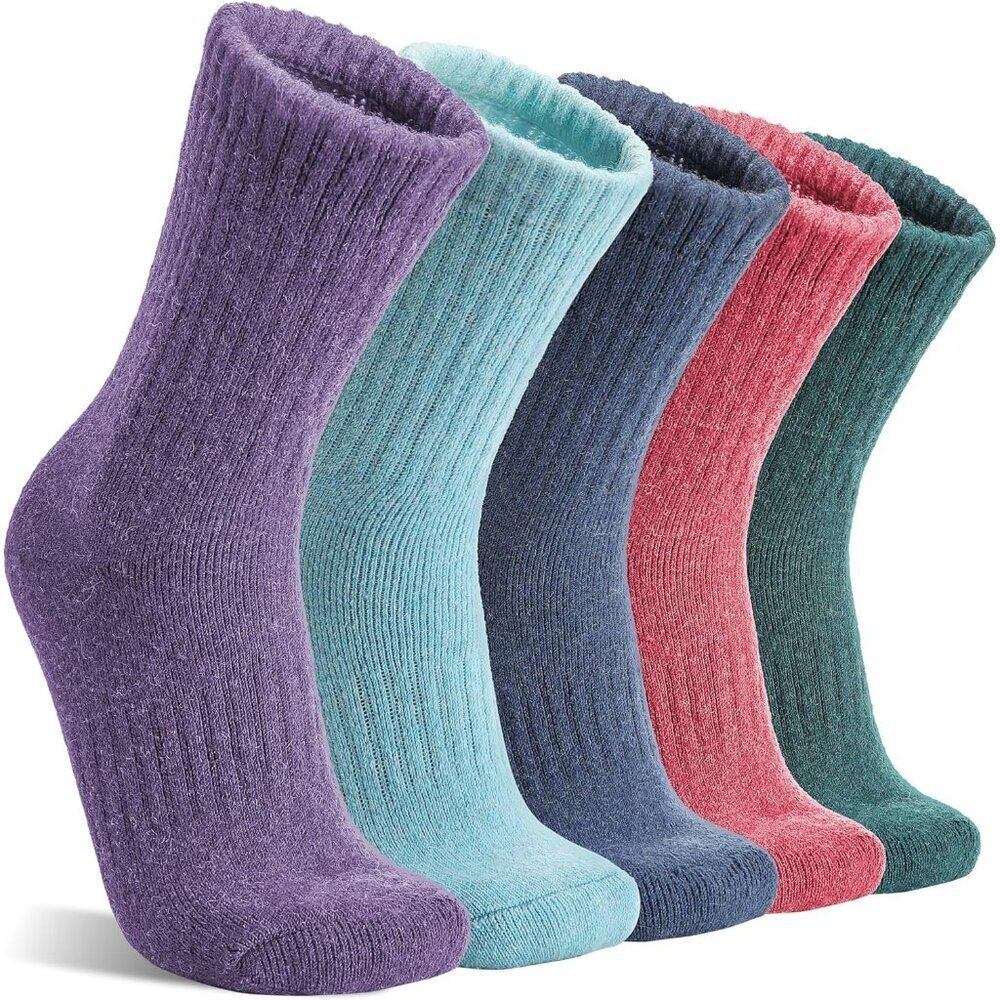 Women's Different 5 Pairs Merino Wool Hiking Warm Winter Cozy Comfy Boot Socks